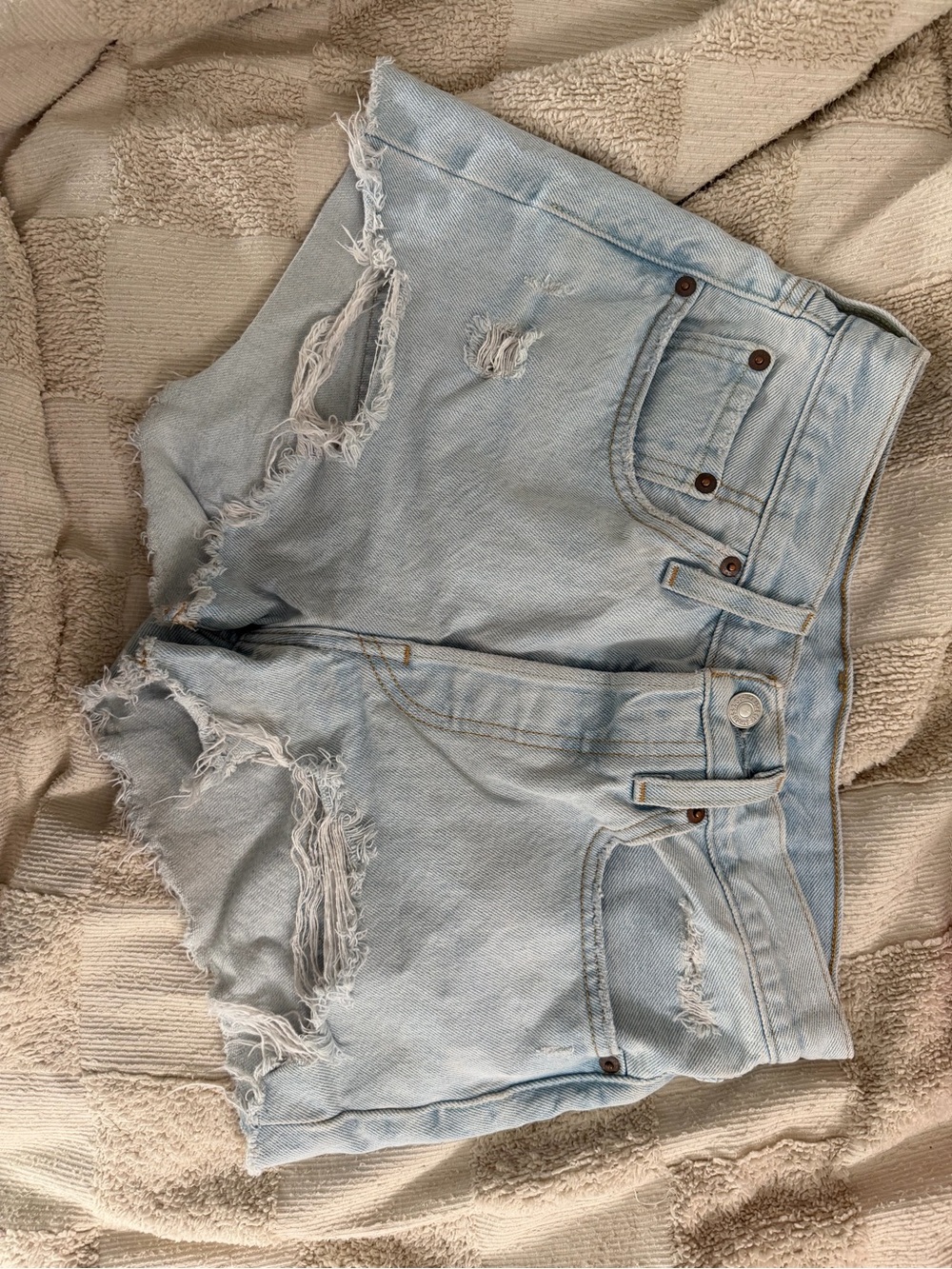 Levi's Light Blue Distressed High-Waist Denim Shorts